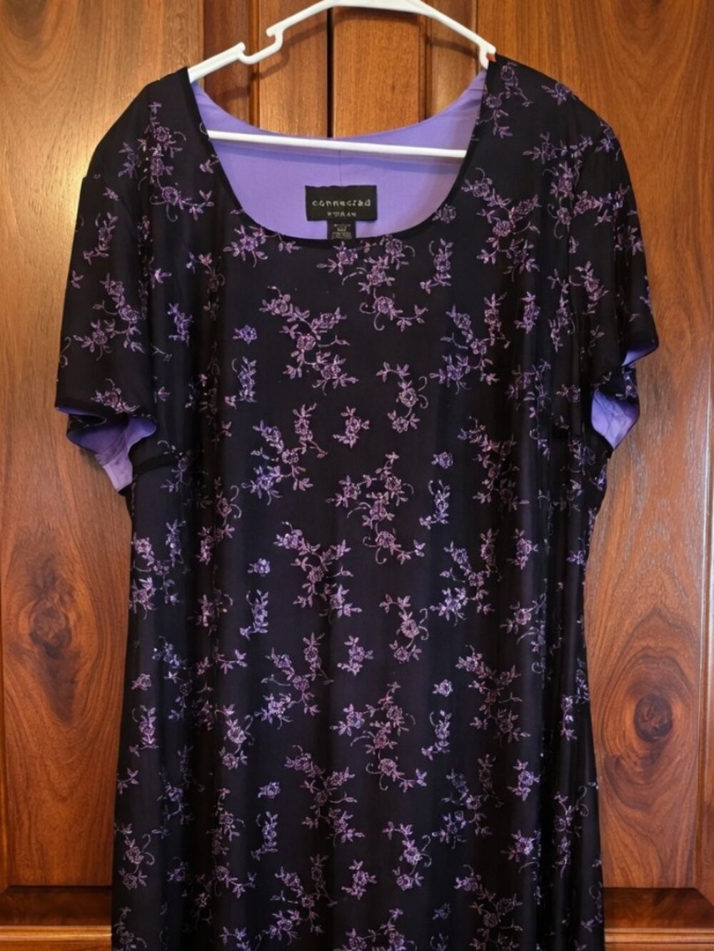 Gorgeous black mesh lace overlay over purple dress with sparle